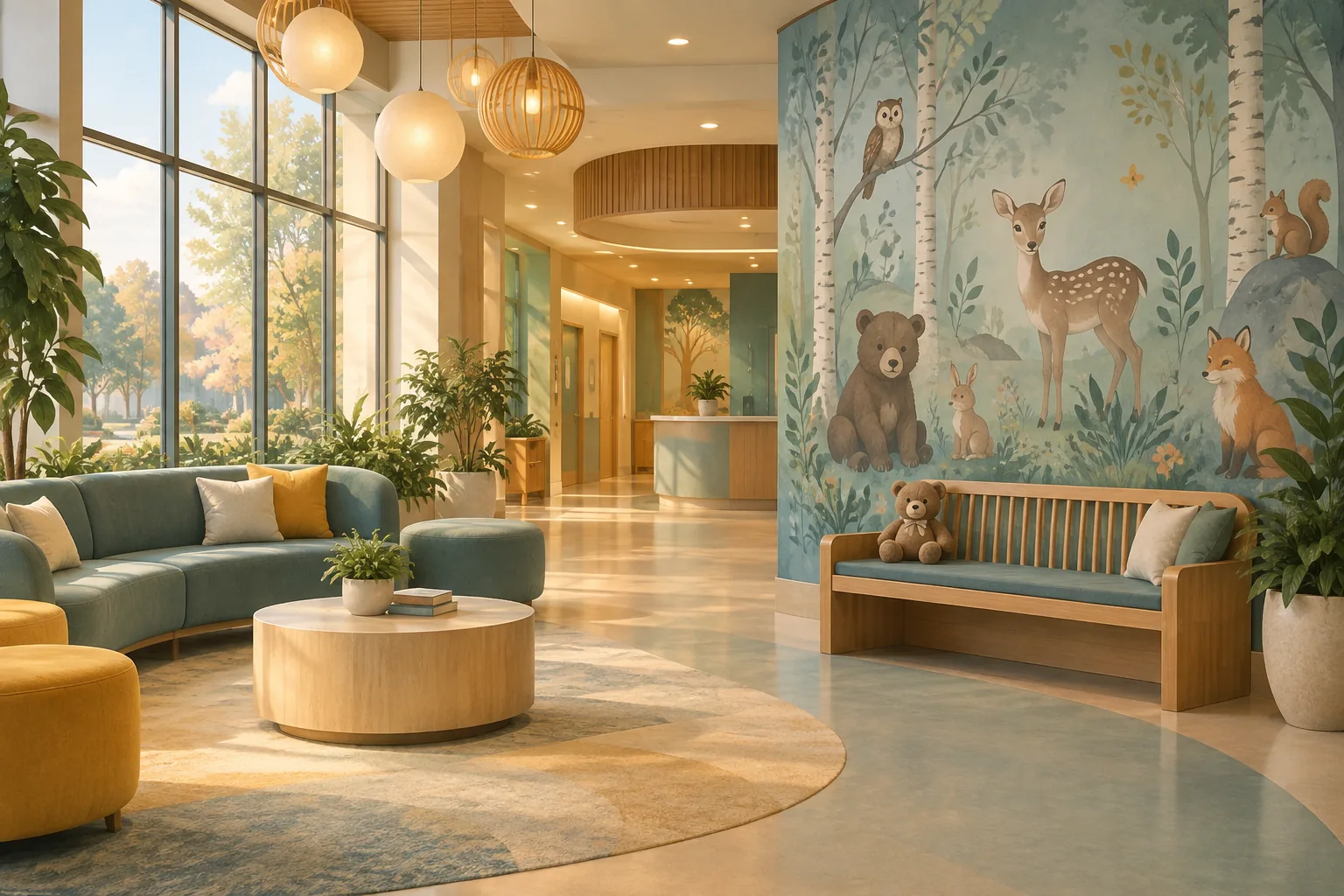Decorative illustration of a pediatric hospital setting